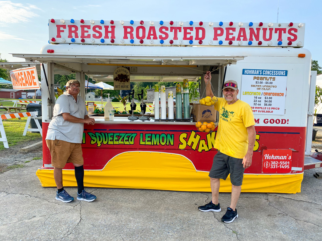 Food stand selling roasted peanuts and fresh squeezed lemonade